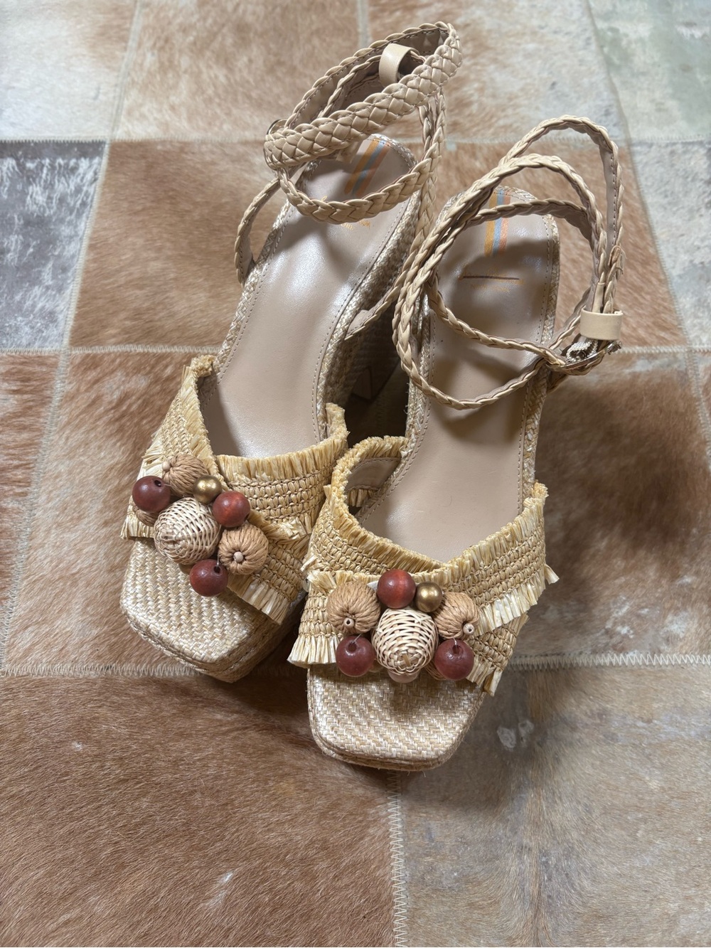 Sam Edelman Natural Braided Platform Sandals with Bead Detail